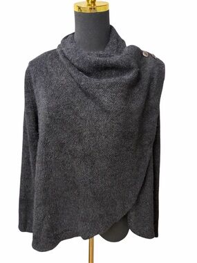 Maurices Charcoal Wrap Front Cowl Neck Sweater Button Detail Size L NWT